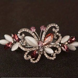 SPARKLING OPAL & CRYSTAL BUTTERFLY BARRETTE in Red